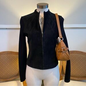Vintage Black Genuine Suede Jacket with Ribbed Knit Sleeves Grunge Downtown Girl